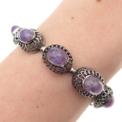 925 Sterling Silver Antique Art Deco Germany Real Amethyst Bracelet 6.75"