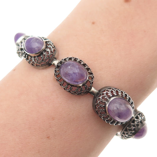 925 Sterling Silver Antique Art Deco Germany Real Amethyst Bracelet 6.75"