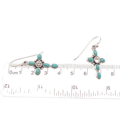 BARSE Sterling Silver Vintage Rhinestone Real Turquoise Cross Dangle Earrings