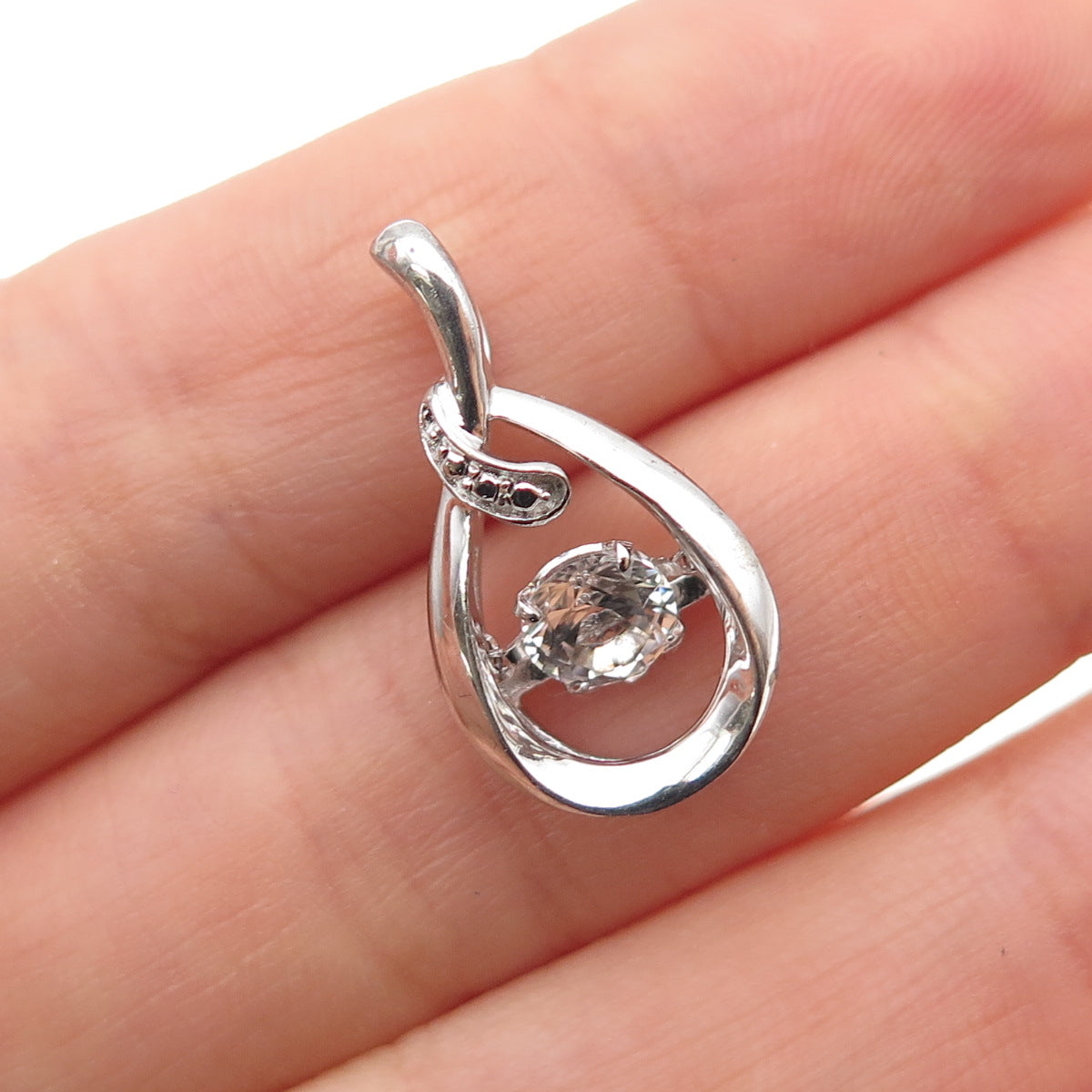 925 Sterling Silver Real Round-Cut White Topaz Teardrop Mini Charm Pendant