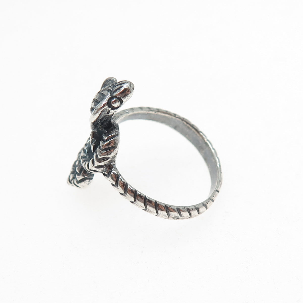 925 Sterling Silver Vintage Cobra Snake Oxidized Ring Size 9