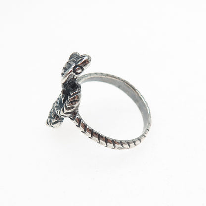 925 Sterling Silver Vintage Cobra Snake Oxidized Ring Size 9