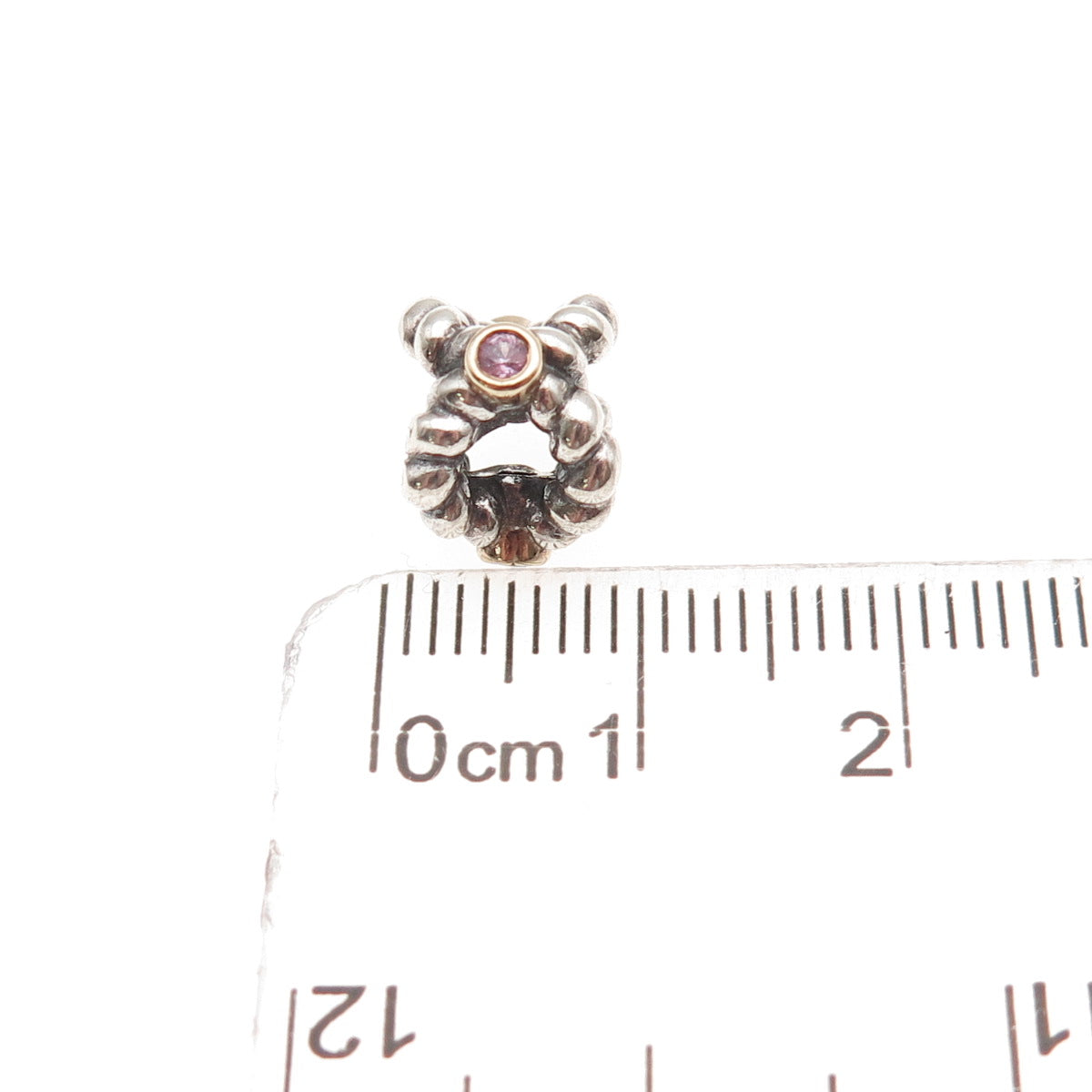 Pandora Sterling Silver & Gold Accent Real Pink Topaz Binding Beauty Slide Charm