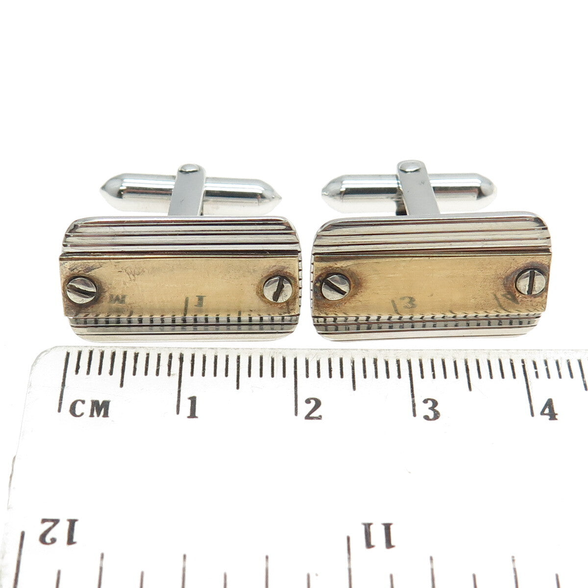 925 Sterling Silver 2-Tone Vintage Engravable Bullet Back Cufflinks