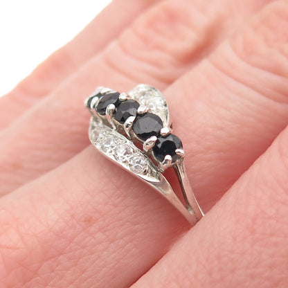 925 Sterling Silver Vintage Real Round-Cut Sapphire & C Z Ring Size 7