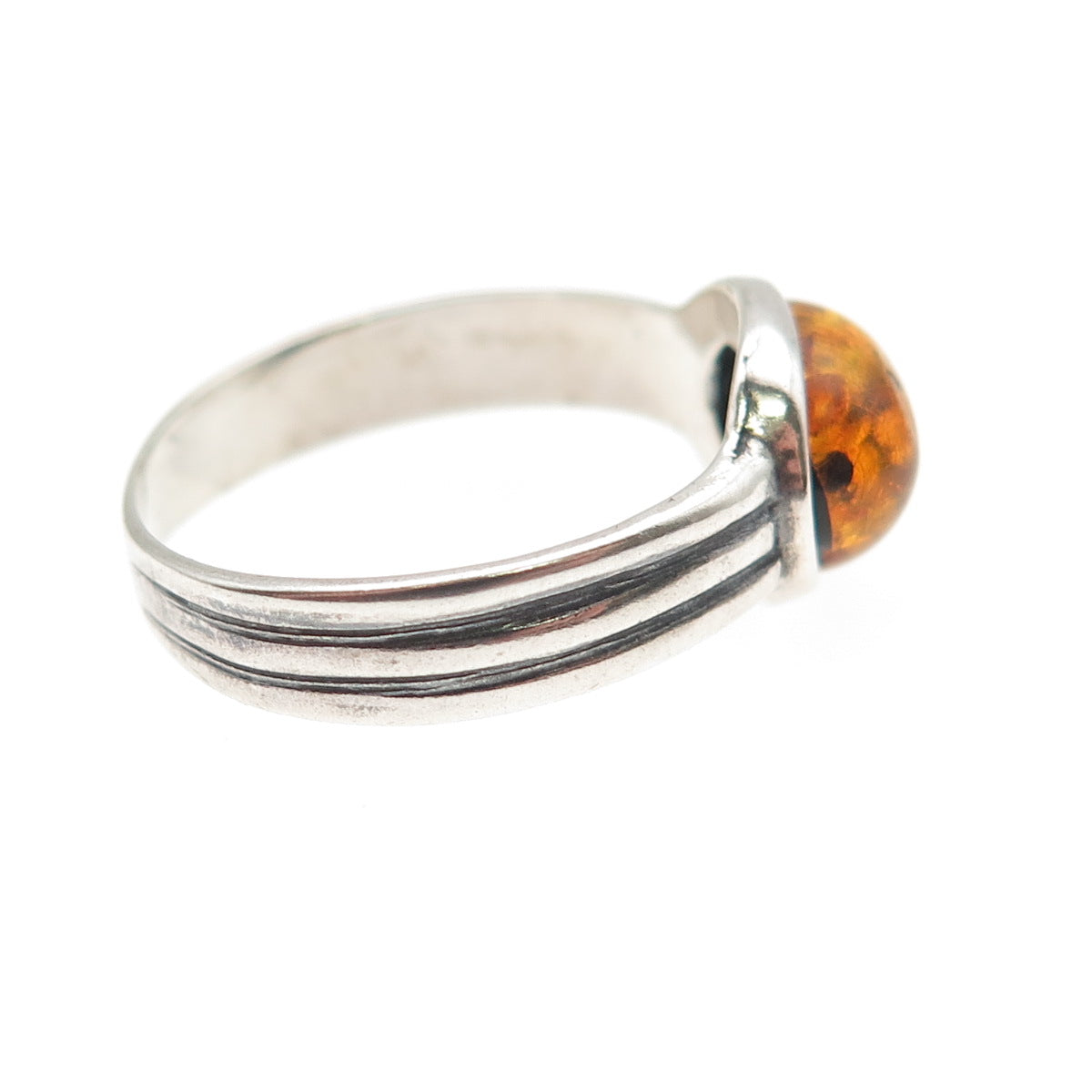 925 Sterling Silver Vintage Real Amber Oxidized Ring Size 8