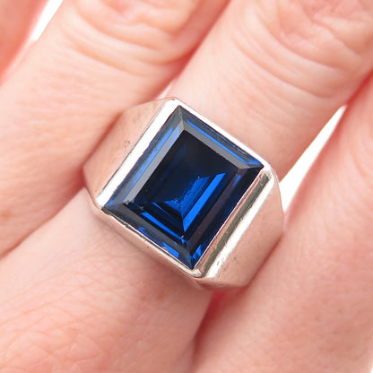 Vargas 925 Sterling Silver Antique Art Deco Emerald-Cut Blue C Z Ring Size 9.5