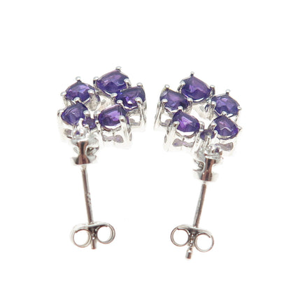 925 Sterling Silver Real White Topaz & Amethyst Gemstone Dangling Earrings