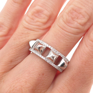 925 Sterling Silver Round-Cut C Z Pyramid-Shape Ring Size 7