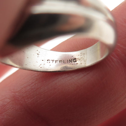 925 Sterling Silver Vintage Lab-Created Ruby & Sapphire Modernist Ring Size 5