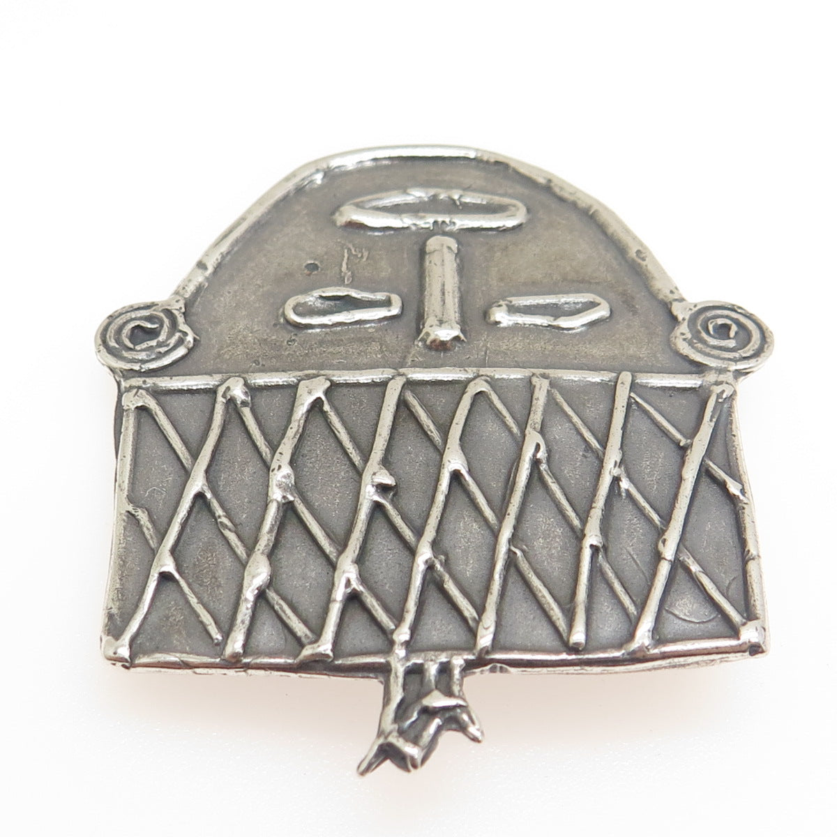 LOUIS KROLL 925 Sterling Silver Vintage 1989 African Mask Ethnic Pendant