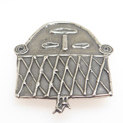 LOUIS KROLL 925 Sterling Silver Vintage 1989 African Mask Ethnic Pendant