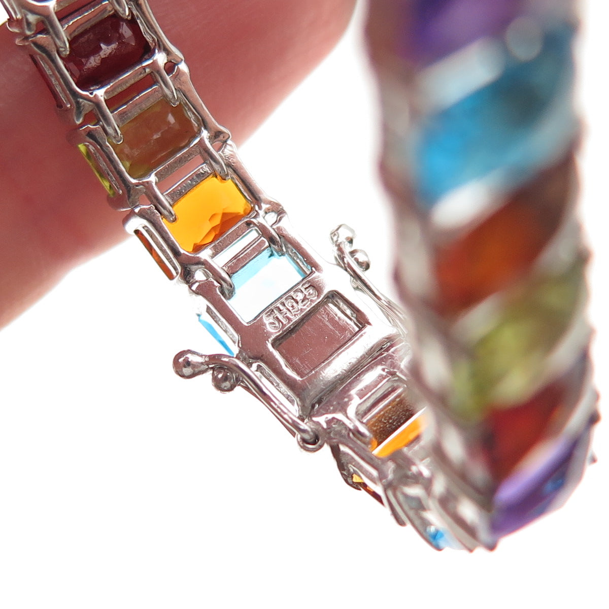 JH Young 925 Sterling Silver Real Radiant-Cut Multi-Color Gem Bracelet 6.5"
