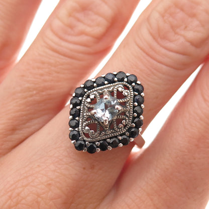 CNA Pranda 925 Sterling Silver Real Sapphire & Blue Topaz Ring Size 6