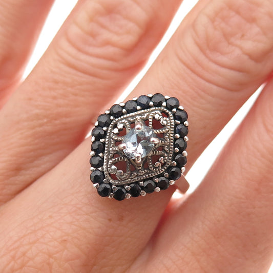 CNA Pranda 925 Sterling Silver Real Sapphire & Blue Topaz Ring Size 6