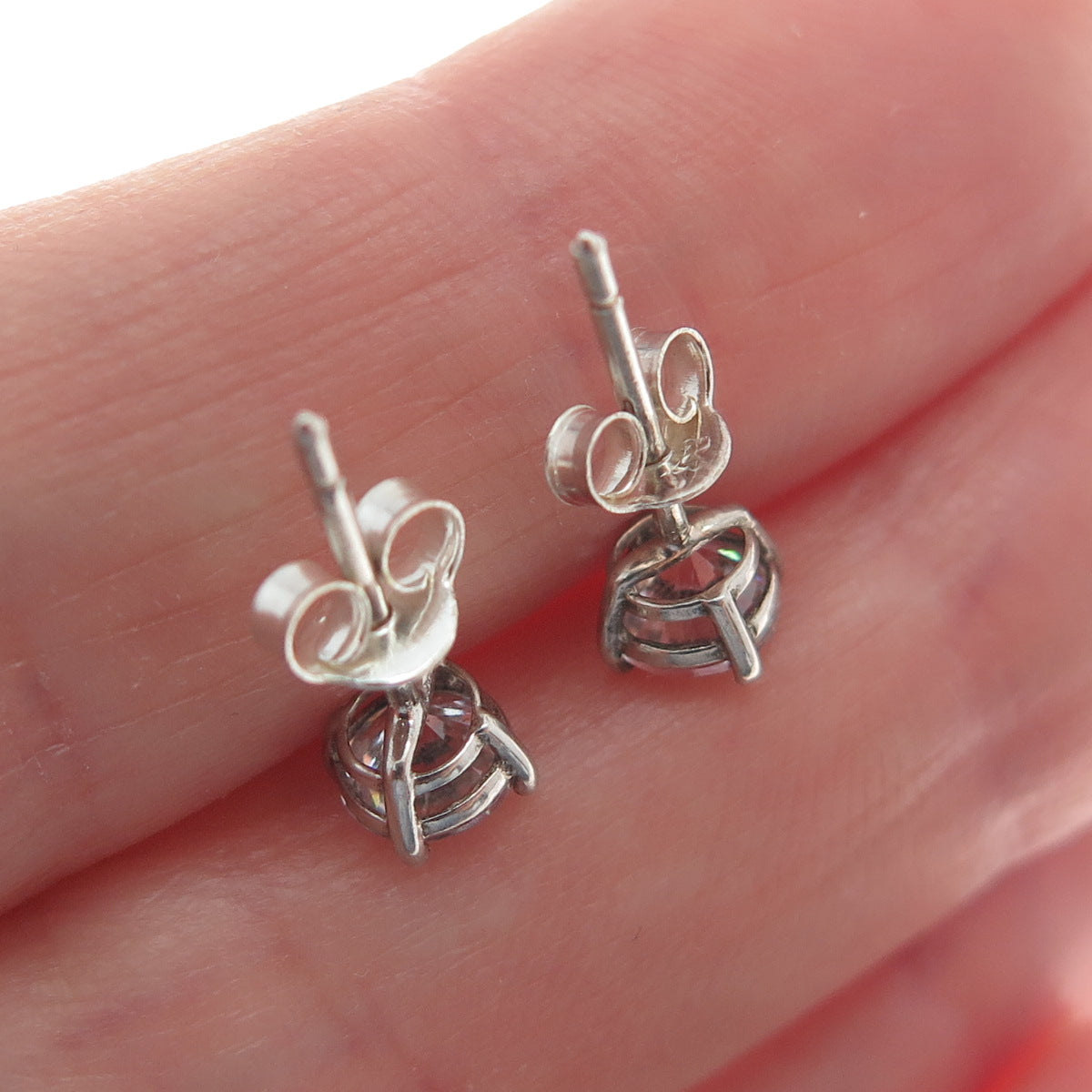 925 Sterling Silver Round-Cut C Z Stud Earrings