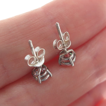 925 Sterling Silver Round-Cut C Z Stud Earrings