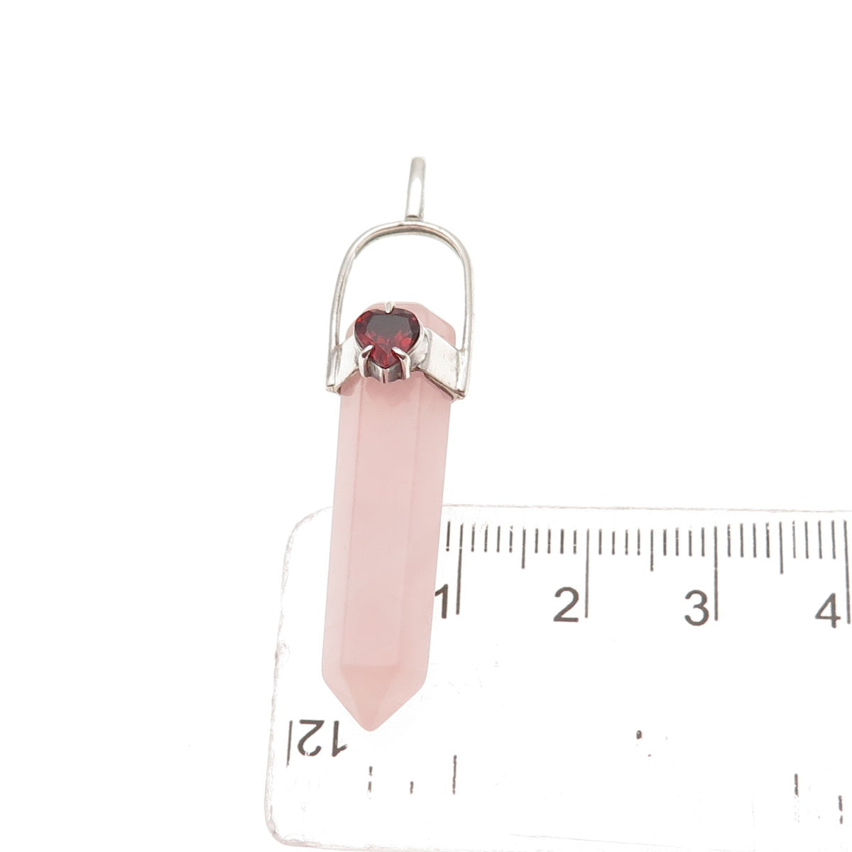 925 Sterling Silver Vintage Real Rose Quartz & Red Garnet Heart Amulet Pendant