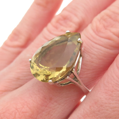 925 Sterling Silver Vintage Real Pear-Cut Lemon Quartz Ring Size 5.5