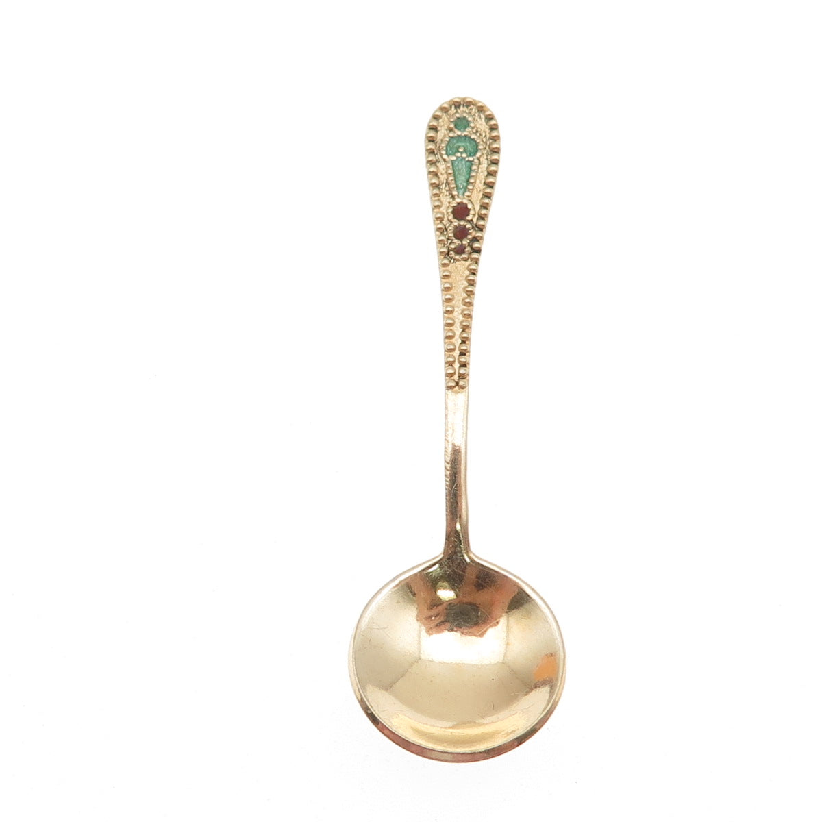 875 Silver Gold Plated Vintage European Enamel Salt & Spices Spoon