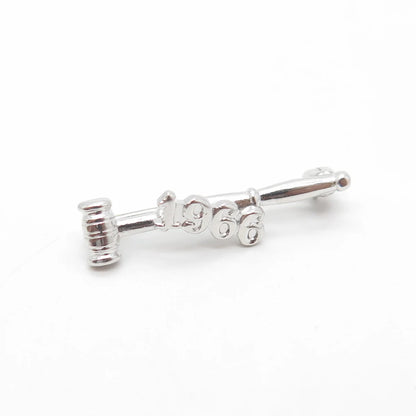925 Sterling Silver Vintage 1966 "Gavel" Court Mini Pin Brooch