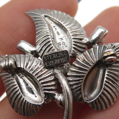 EVERFINE 925 Sterling Silver Antique Art Deco Rhinestone Floral Pin Brooch