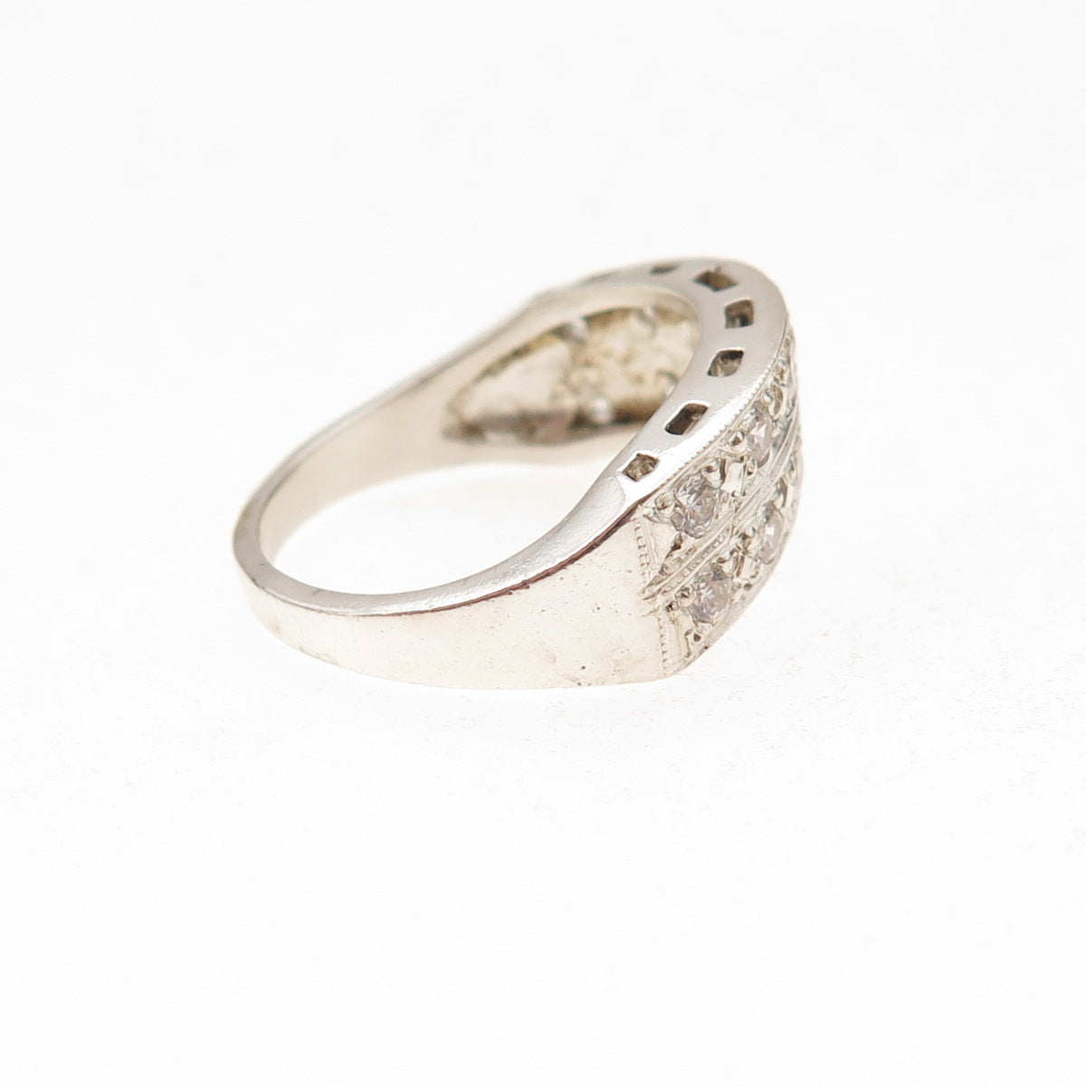 925 Sterling Silver Vintage Round-Cut C Z Wavy Ring Size 7.25