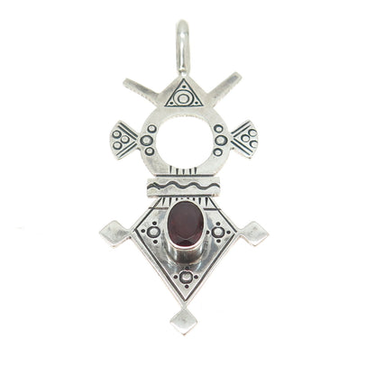 925 Sterling Silver Vintage Garnet African Inaranganak Croix Touareg Pin Brooch