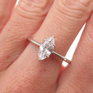 925 Sterling Silver Vintage Marquise-Cut C Z Engagement Ring Size 9