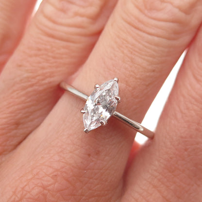 925 Sterling Silver Vintage Marquise-Cut C Z Engagement Ring Size 9