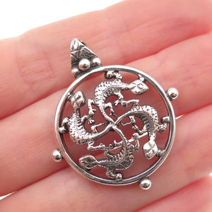 925 Sterling Silver Vintage Lizard Cross Oxidized Charm Pendant