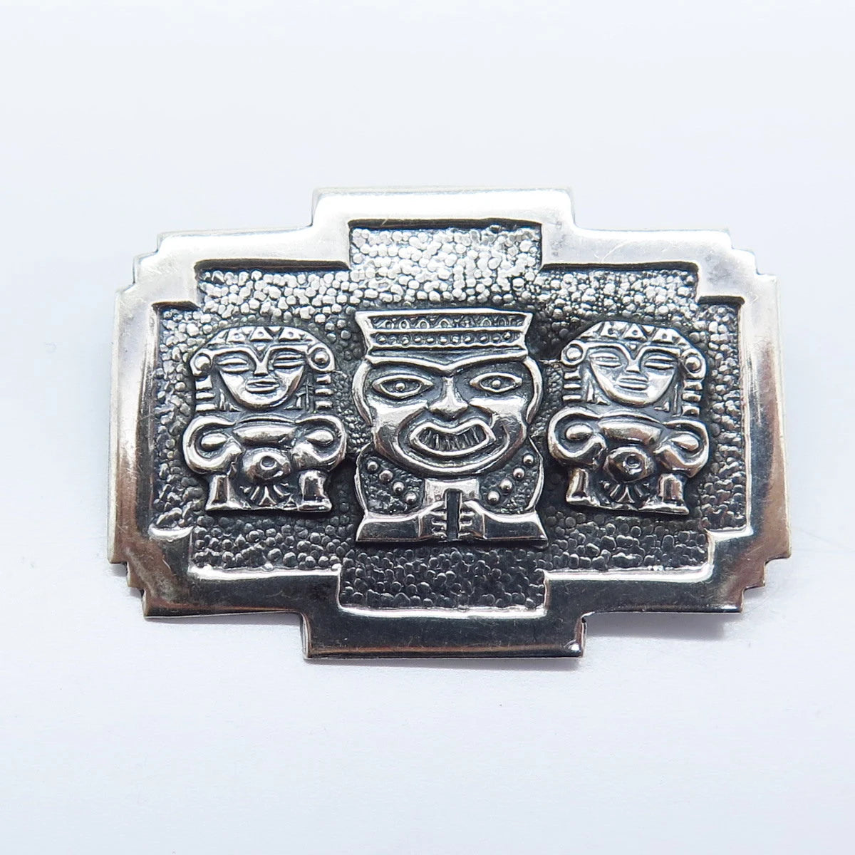 925 Sterling Silver Vintage Tribal Face Totem Pin Brooch