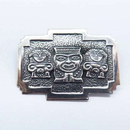 925 Sterling Silver Vintage Tribal Face Totem Pin Brooch