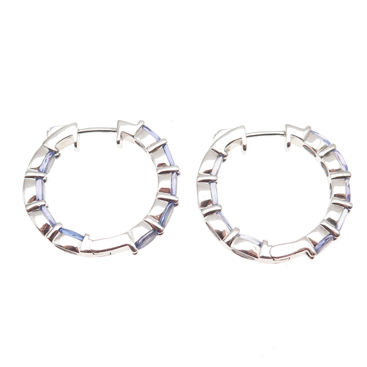 925 Sterling Silver Real Oval-Cut Tanzanite In & Out Hoop Earrings
