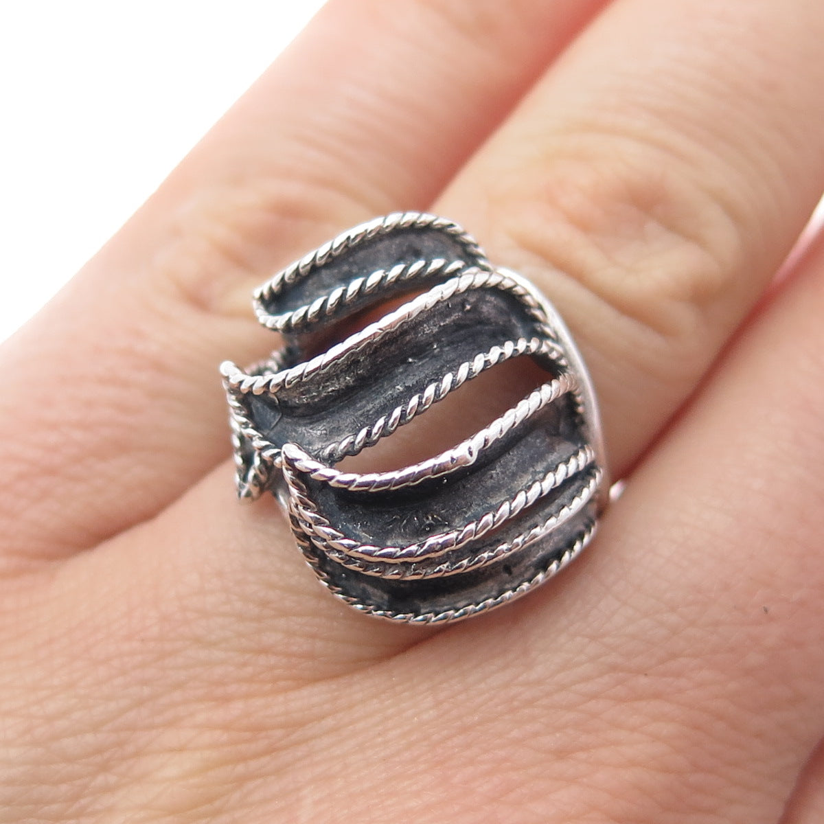 925 Sterling Silver Vintage Modernist Oxidized Dome Ring Size 6.25