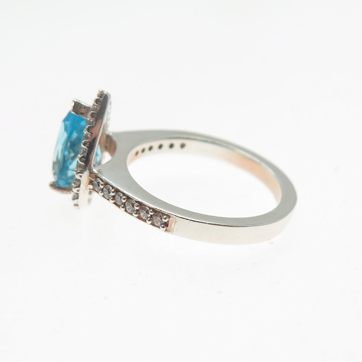 925 Sterling Silver Pear & Round-Cut Blue White C Z Teardrop Ring Size 5.25