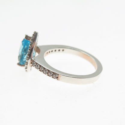 925 Sterling Silver Pear & Round-Cut Blue White C Z Teardrop Ring Size 5.25