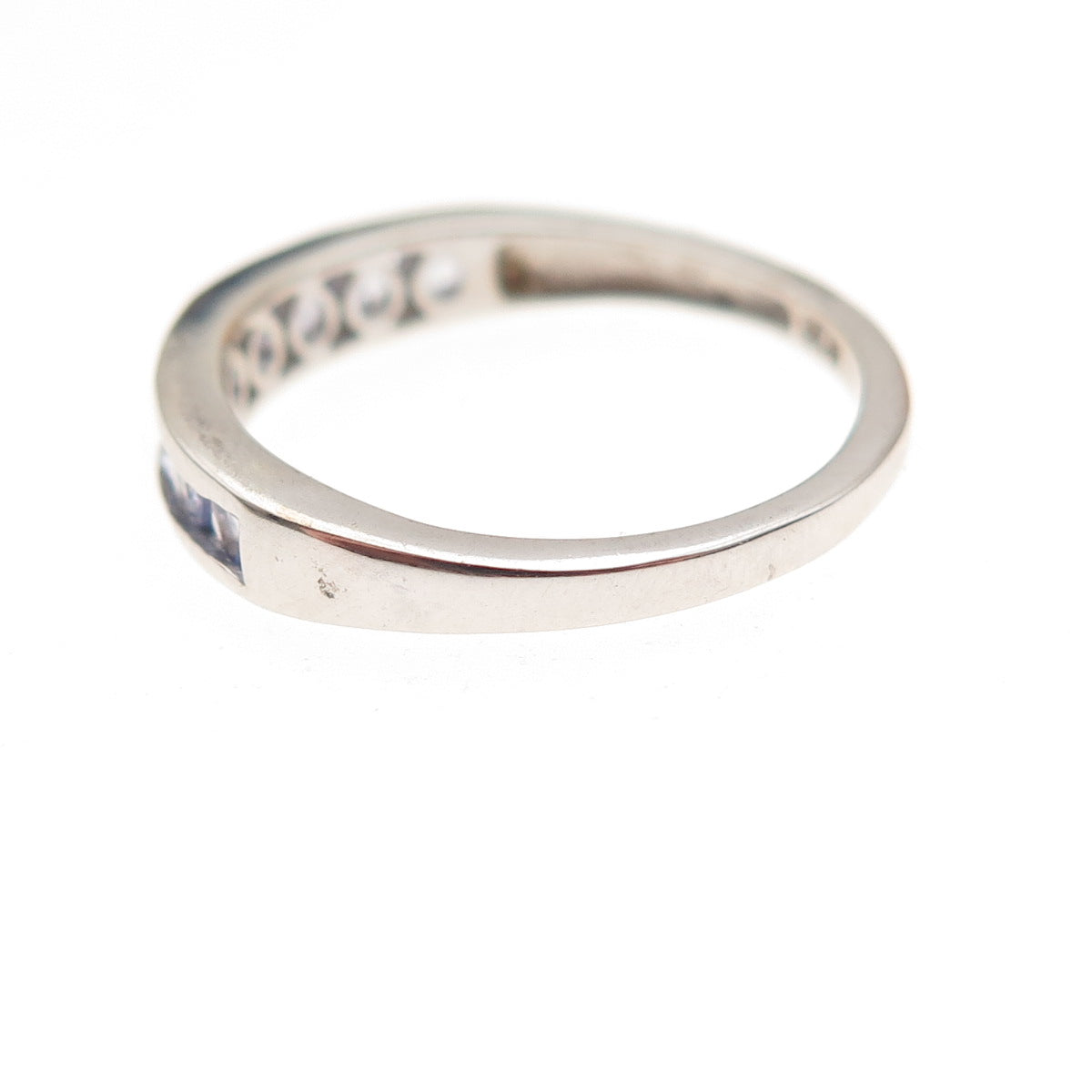 Chuck Clemency 925 Sterling Silver Real Round-Cut Tanzanite Band Ring Size 6.25