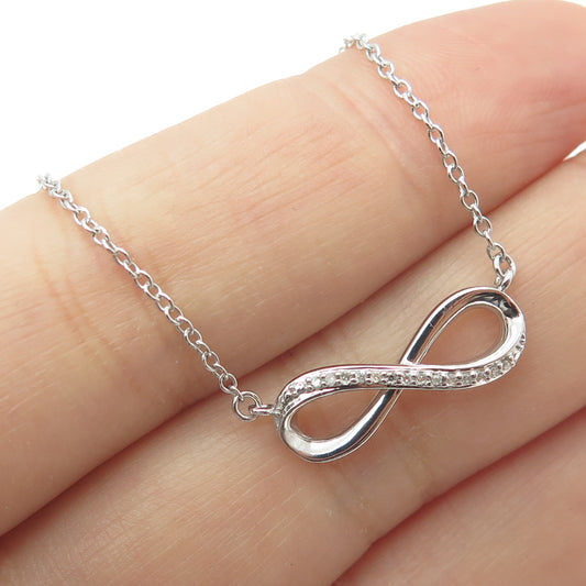 SUN 925 Sterling Silver Real Round-Cut Diamond Infinity Chain Necklace 16-18"