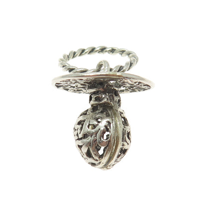 800 Silver Vintage Italy Ornate Baby Pacifier 3D Pendant