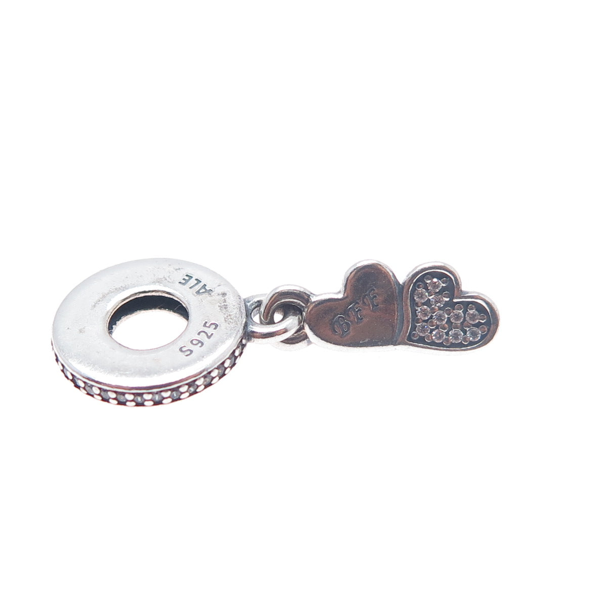 PANDORA 925 Sterling Silver C Z Best Friends Forever Dangle Heart Slide Charm