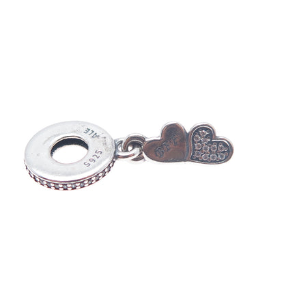 PANDORA 925 Sterling Silver C Z Best Friends Forever Dangle Heart Slide Charm