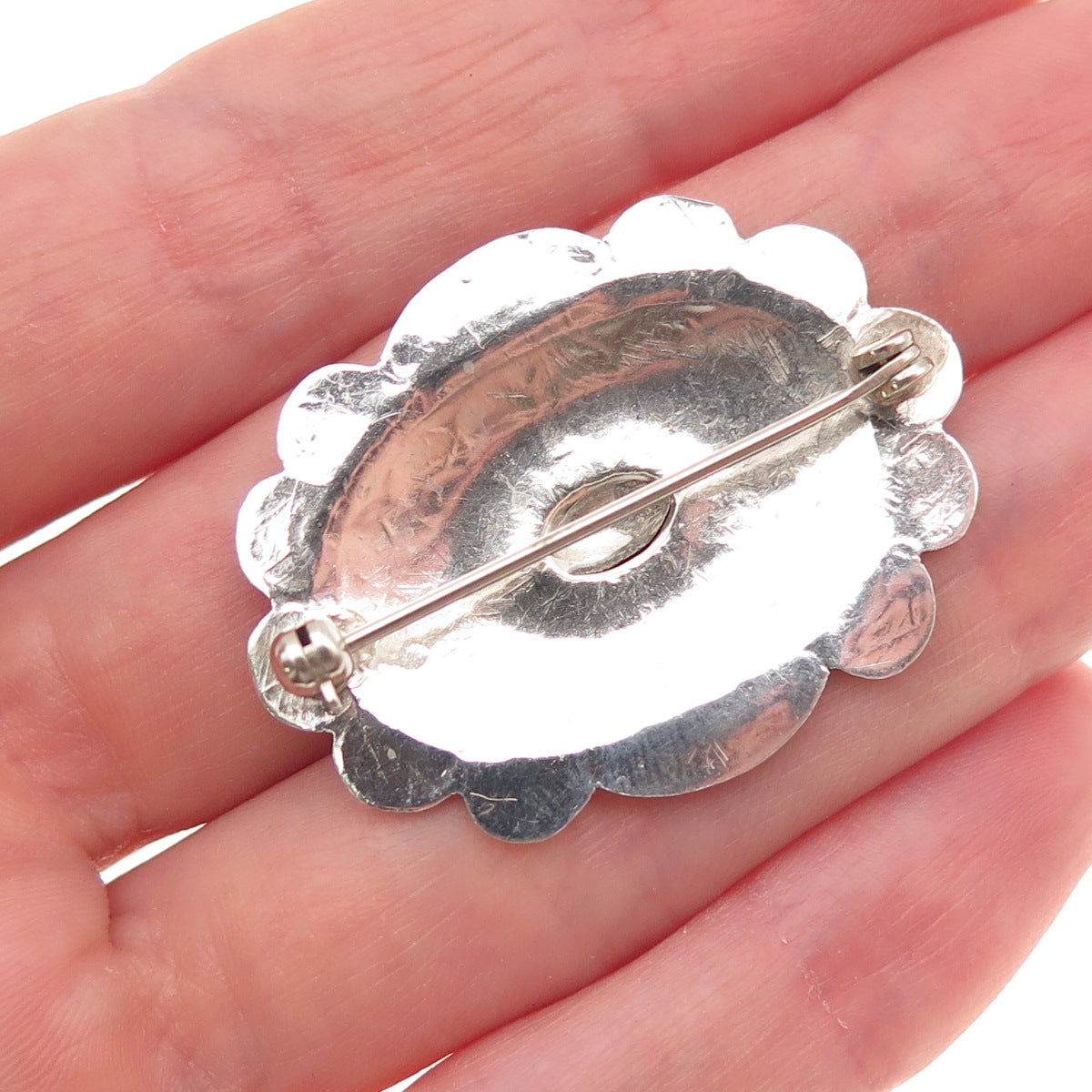 Old Pawn 925 Sterling Silver Vintage Southwestern Concho Tribal Pin Brooch