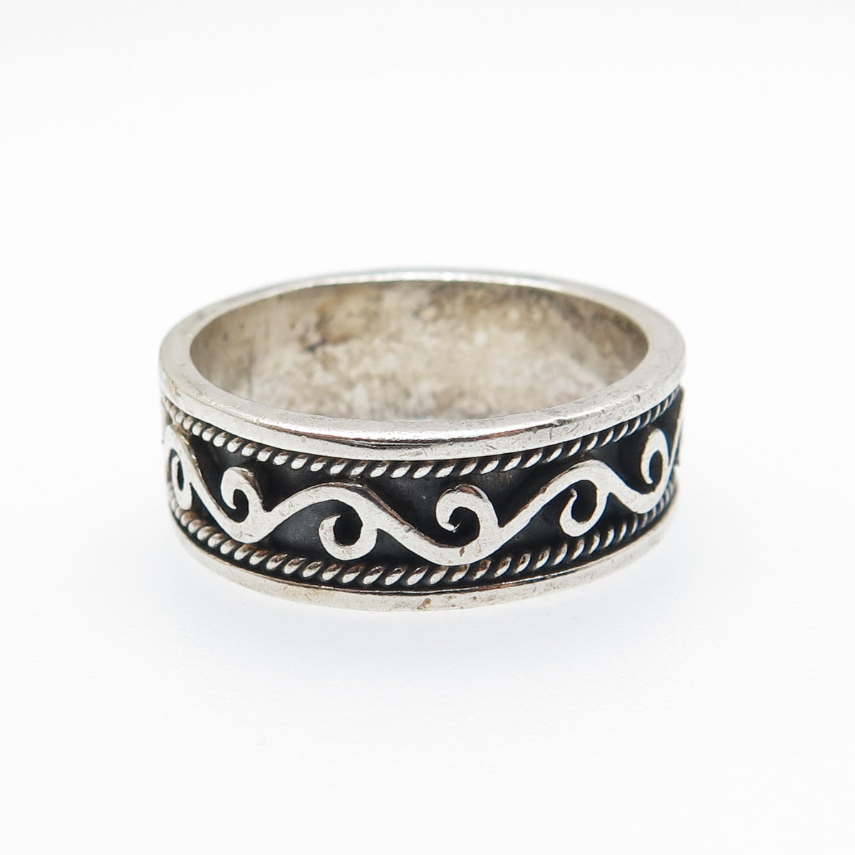 925 Sterling Silver Vintage Swirl Oxidized Band Ring Size 11