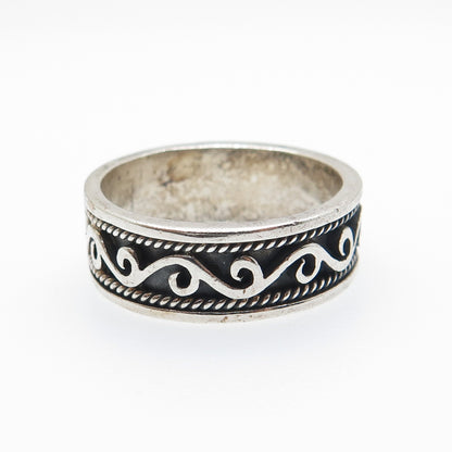 925 Sterling Silver Vintage Swirl Oxidized Band Ring Size 11