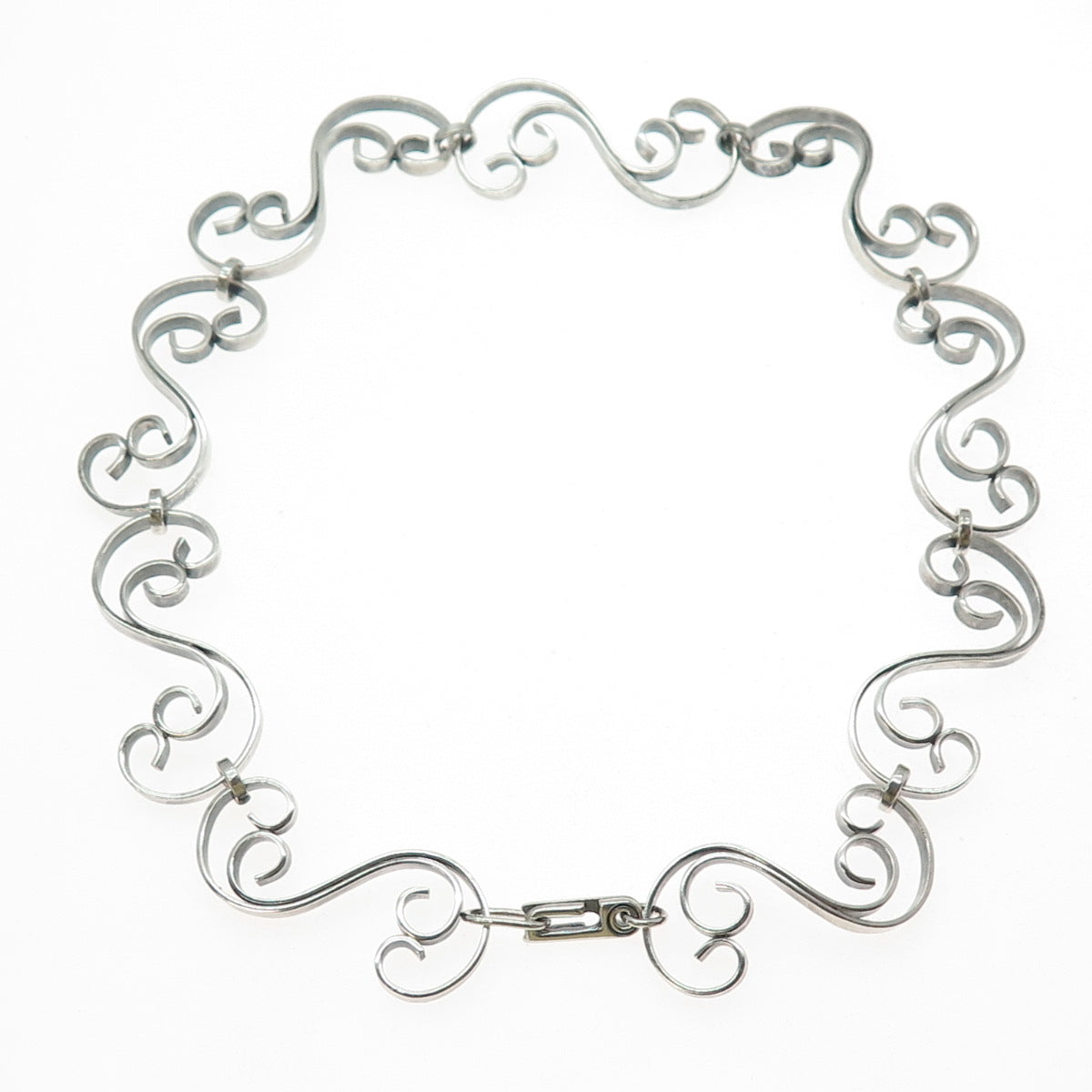 925 Sterling Silver Vintage Swirl Chain Choker Necklace 14"