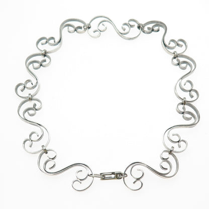 925 Sterling Silver Vintage Swirl Chain Choker Necklace 14"