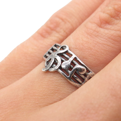 925 Sterling Silver Vintage Treble Clef Music Note Oxidized Band Ring Size 6