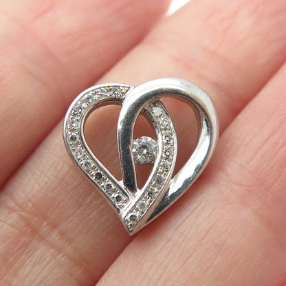 925 Sterling Silver Real Round-Cut Diamond Interlocked Heart Slide Pendant