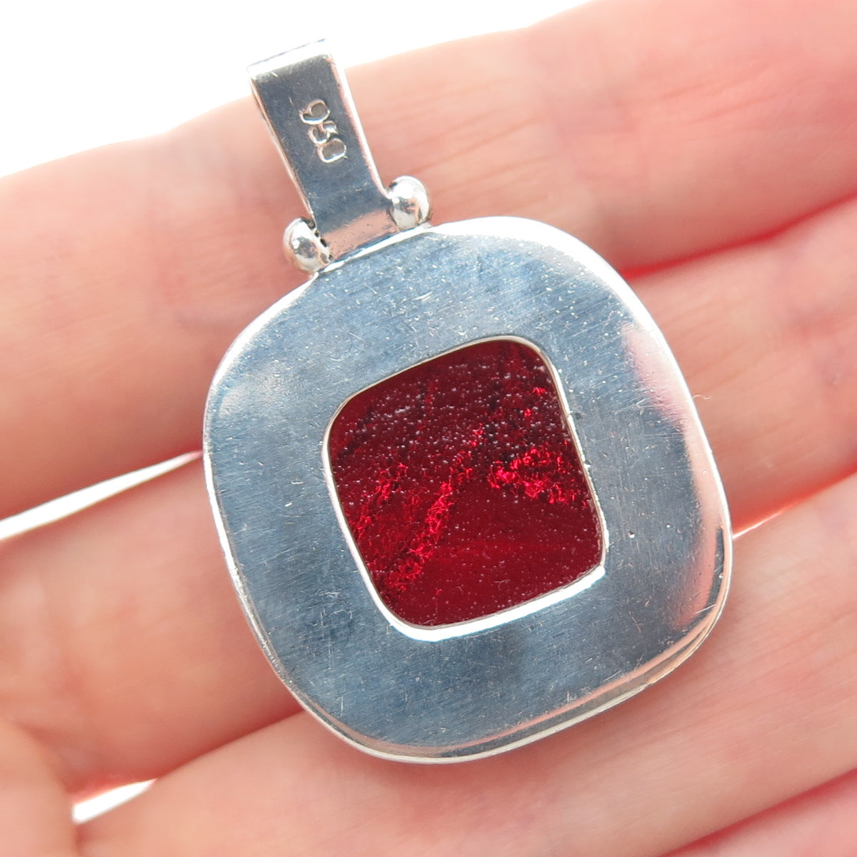 950 Silver Vintage Dichroic Glass Modernist Charm Pendant